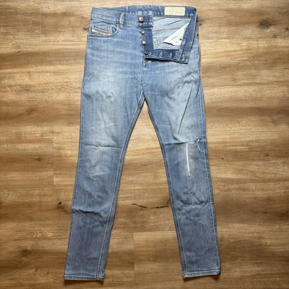 Diesel Tepphar-X Jeans Mens 28x32‎ Light Blue Slim Carrot Distressed Button Fly